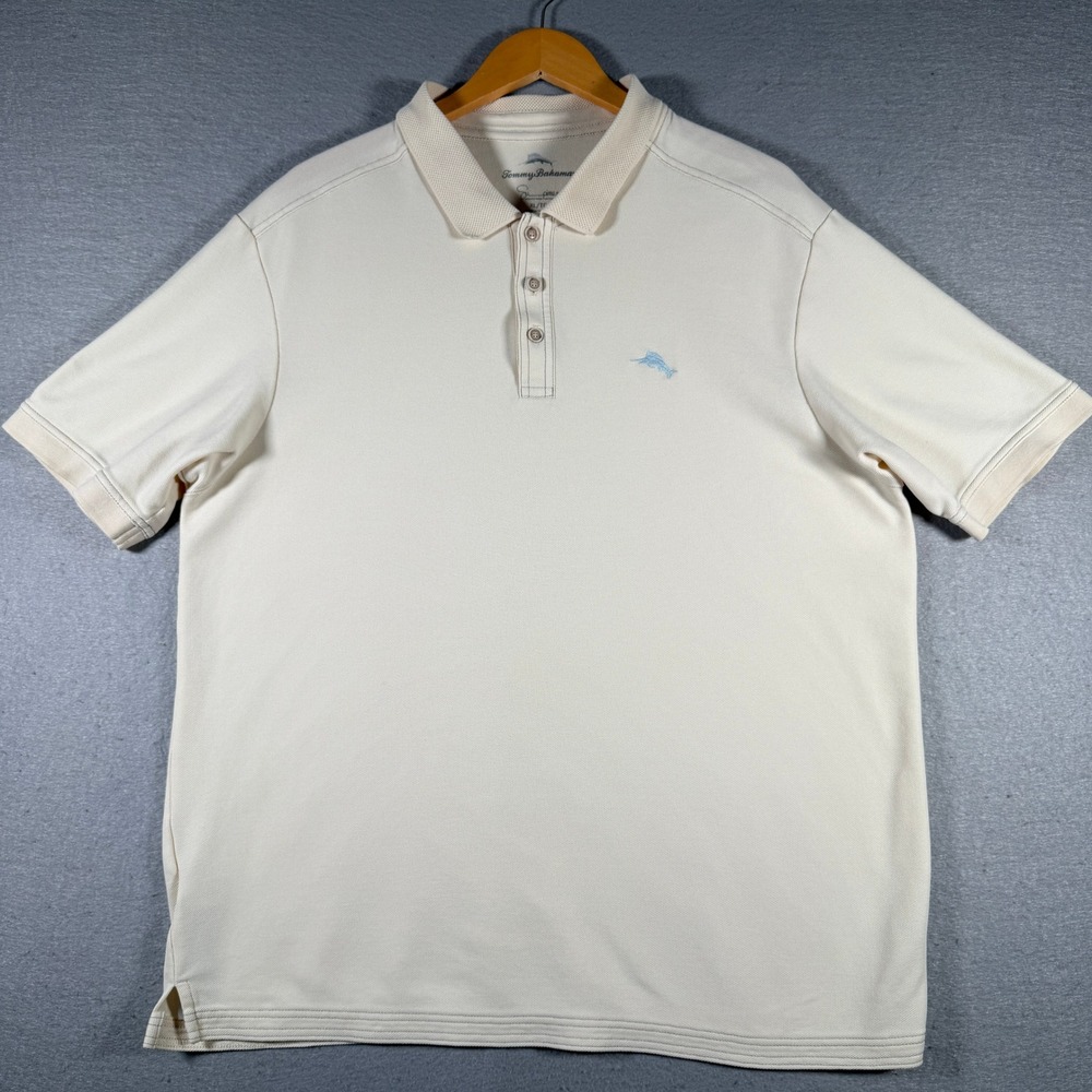 Tommy Bahama Mens XL Supima Cotton Blend Polo Shirt Cream Short Sleeve 12633‎